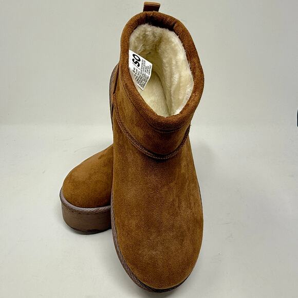 SO Classic Ultra Mini Platform Boots Womens 8 Slip On Faux Suede Chestnut S-1535 - Picture 13 of 15